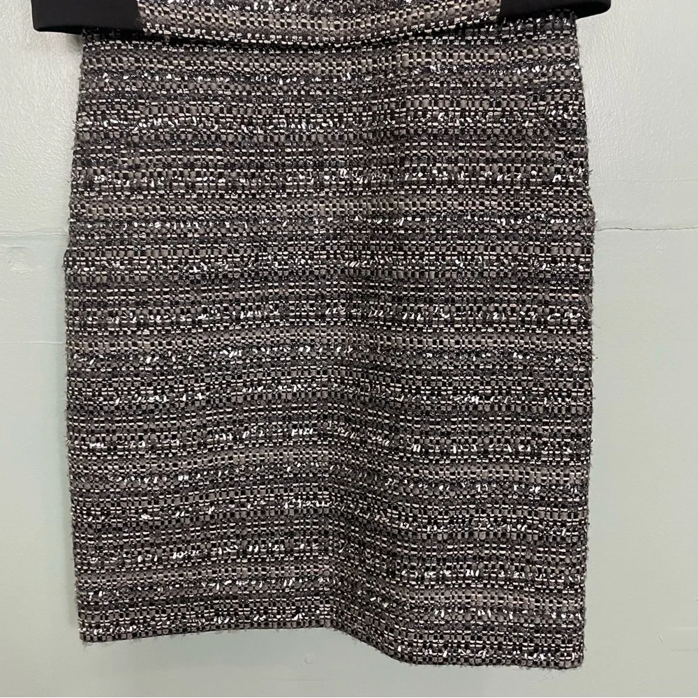 Tory‎ Burch Deandra Tweed Mock Crepe Detail Metallic Silver Mini Dress Size 4